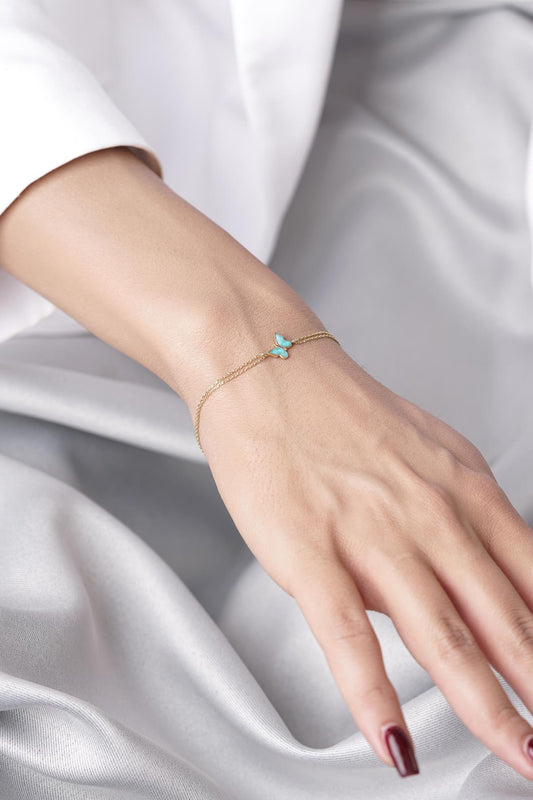 14K Gold Blue Enamel Butterfly Bracelet