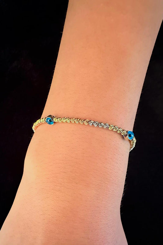 14K Gold  Colored Beaded Dorica 3 Evil Eye Bracelet