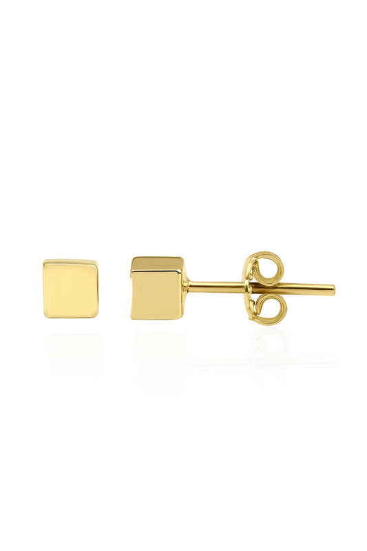 14K Gold Cube Stud  Earrings