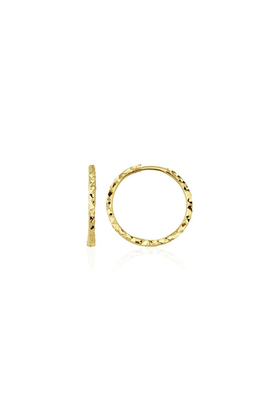 14K Gold Diamond Cut Huggie Earrings 1