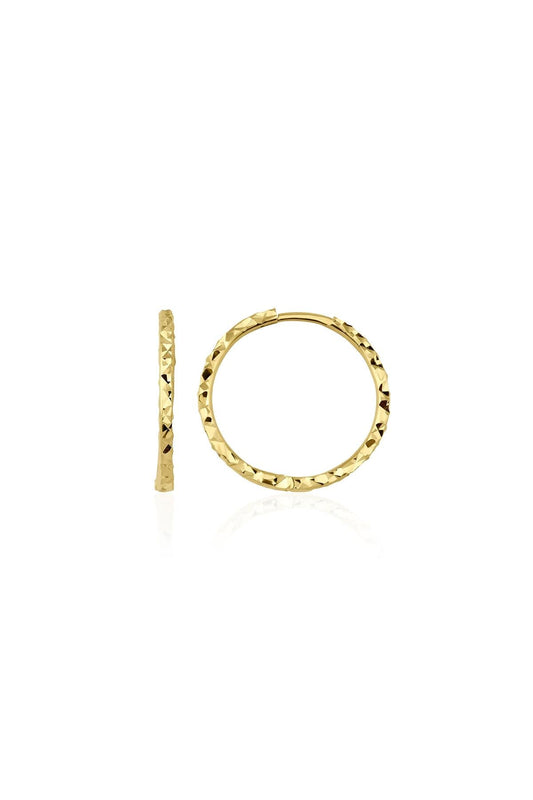 14K Gold Diamond Cut Huggie Earrings 2