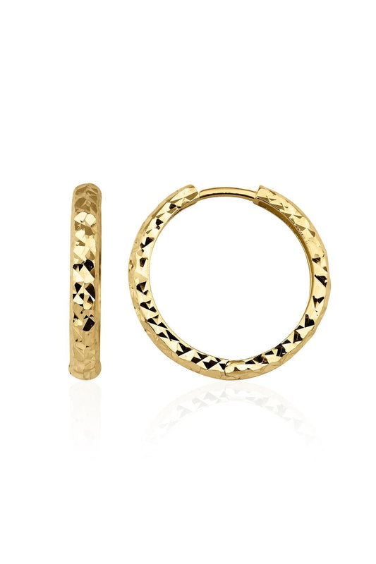 14K Gold Diamond Cut Huggie Earrings 5