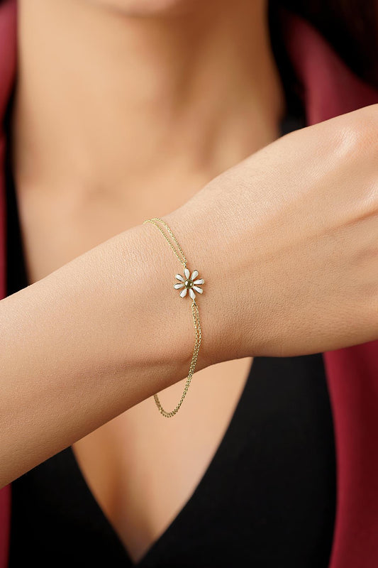 14K Gold Double Row Daisy Bracelet