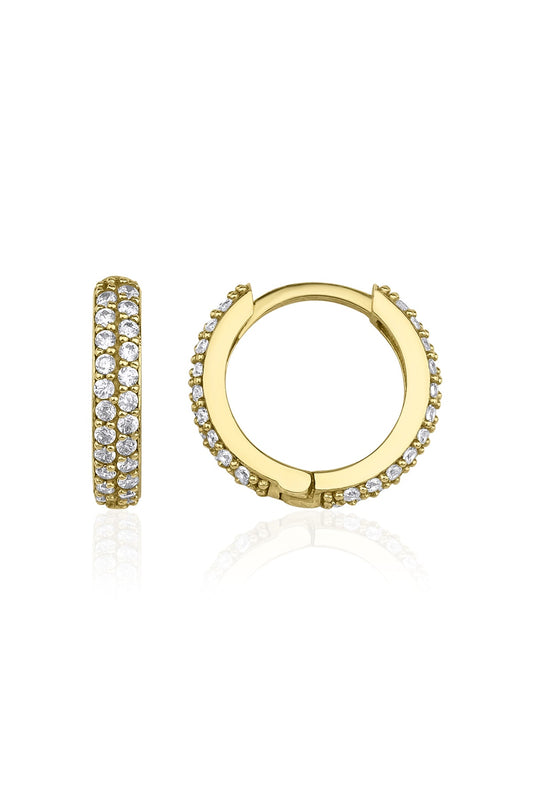 14K Gold Double Row Stone Huggie Hoop Earrings 4