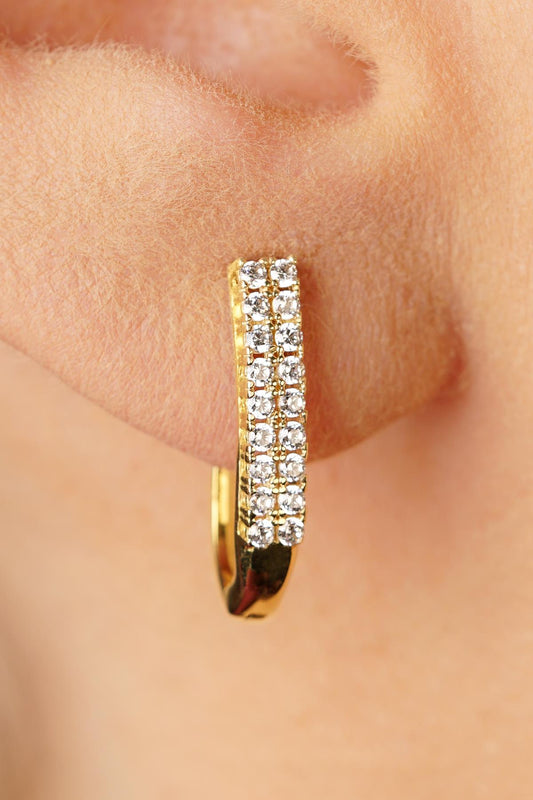 14K Gold Double Row Tennis Earrings Yellow