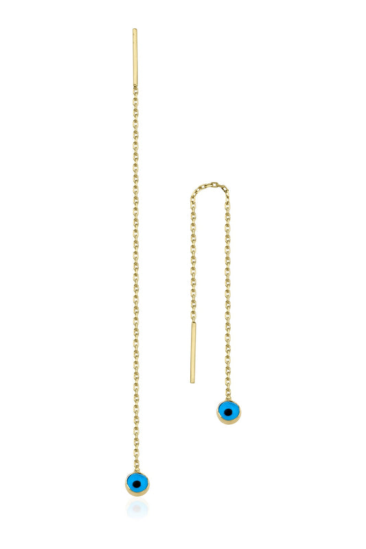 14K Gold Evil Eye Drop Earrings