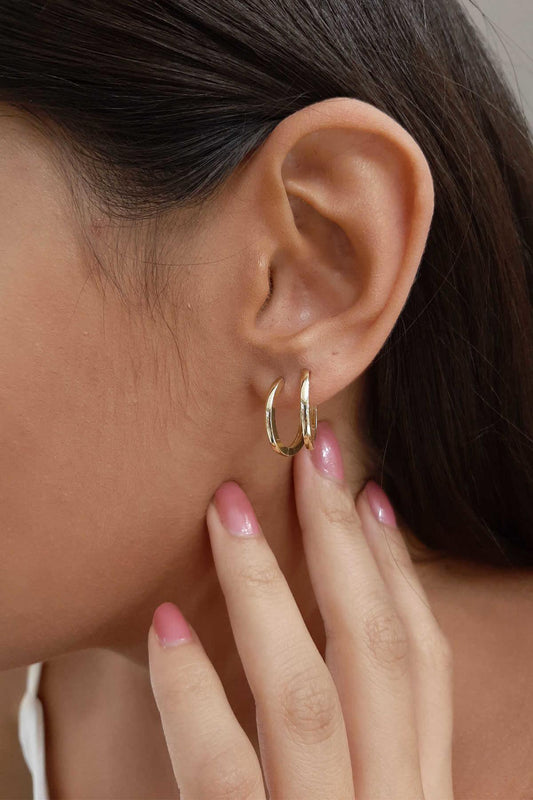14K Gold Flat Edged Thin Huggie Earrings