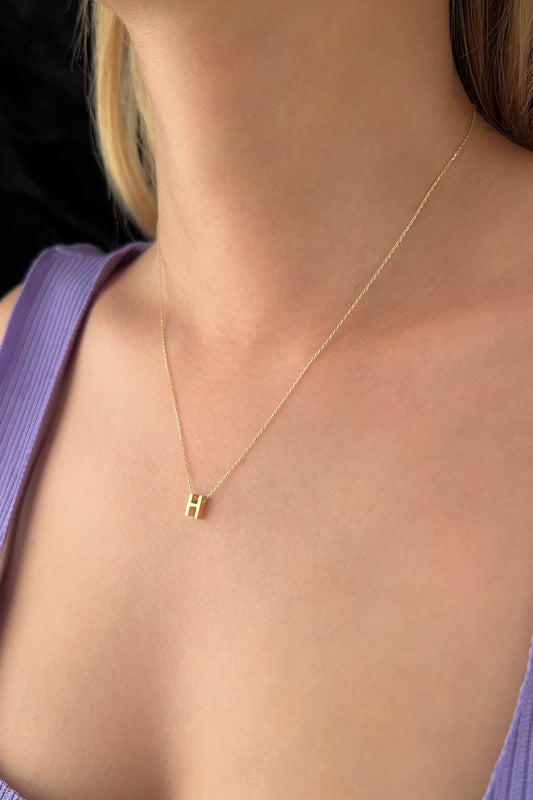 14K Gold H Initial Necklace