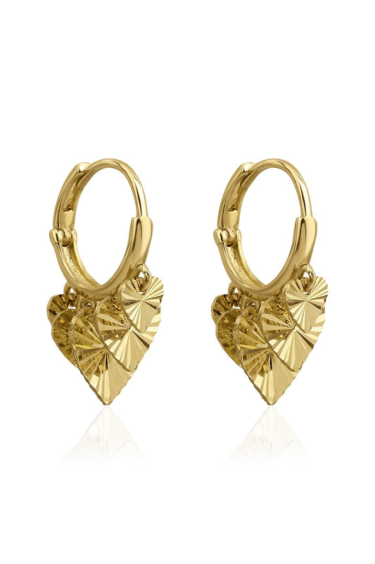 14K Gold Heart Dangle Hoop Earrings