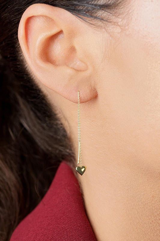 14K Gold Heart Drop Earrings