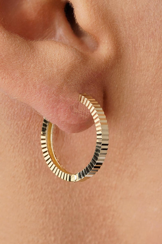 14K Gold Medium Sparkle Hoop Earrings