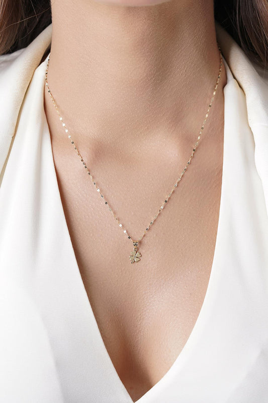 14K Gold Mirror Chain Clover Necklace