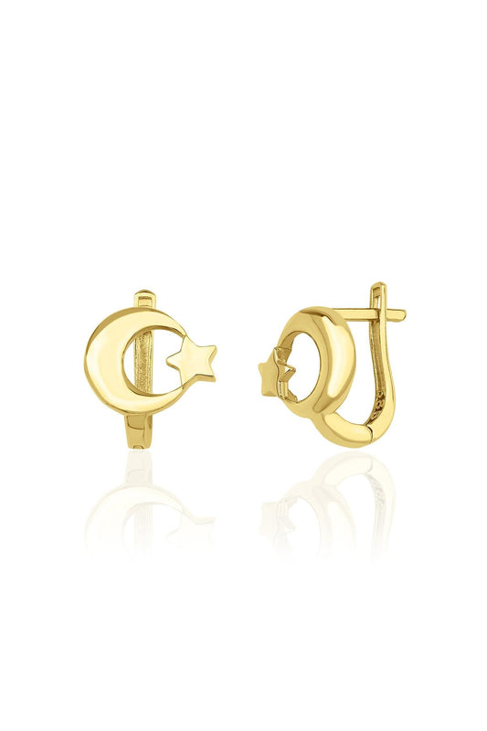 14K Gold Moon Star Earrings