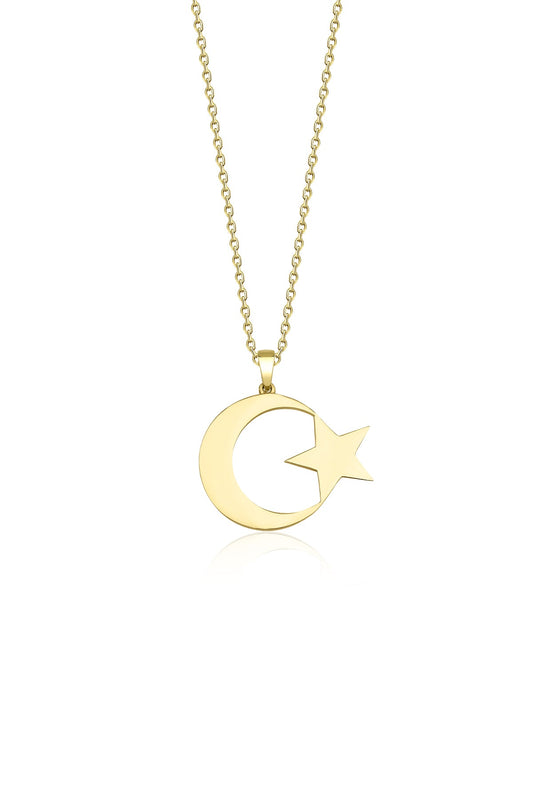 14K Gold Moon Star Necklace