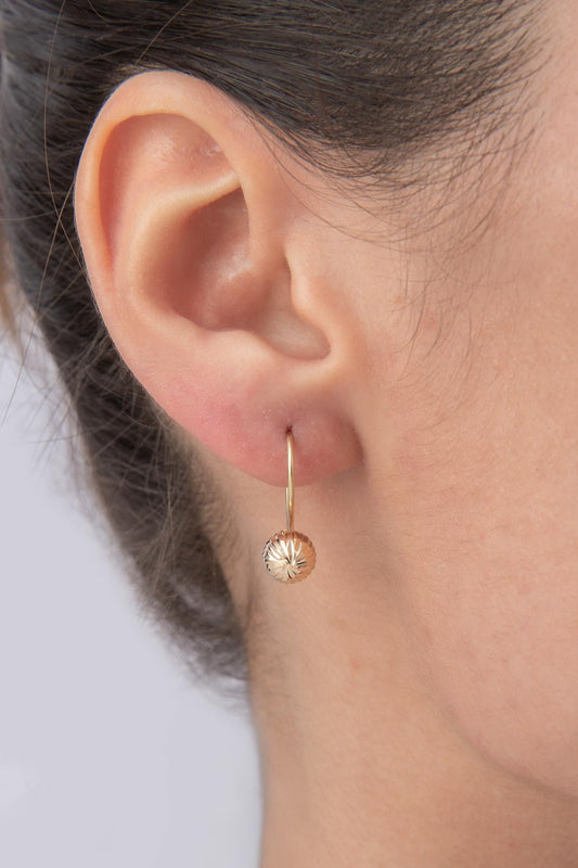 14K Gold Patterned Euroball Earrings ( Small )