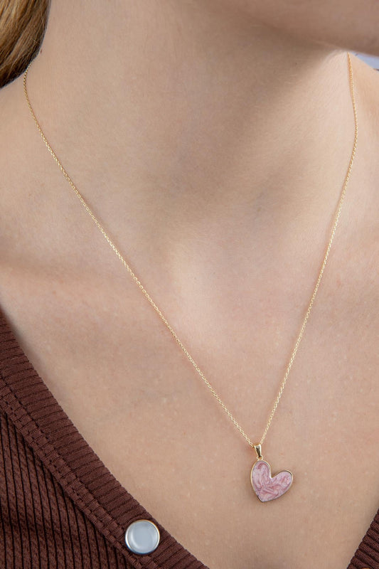 14K Gold Pink Enamel Heart Shape Necklace