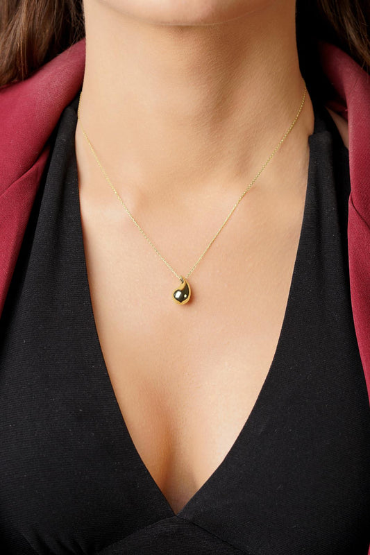 14K Gold Puff Drop Shape Necklace