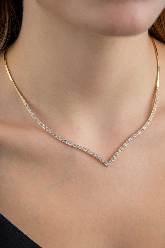 14K Gold Sergeant Shape Tennis Necklace