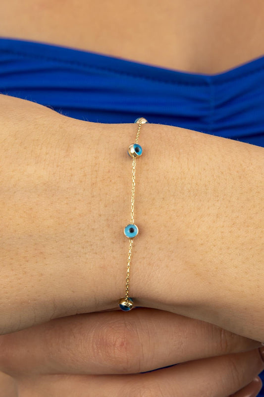 14K Gold Seven Evil Eye Bracelet