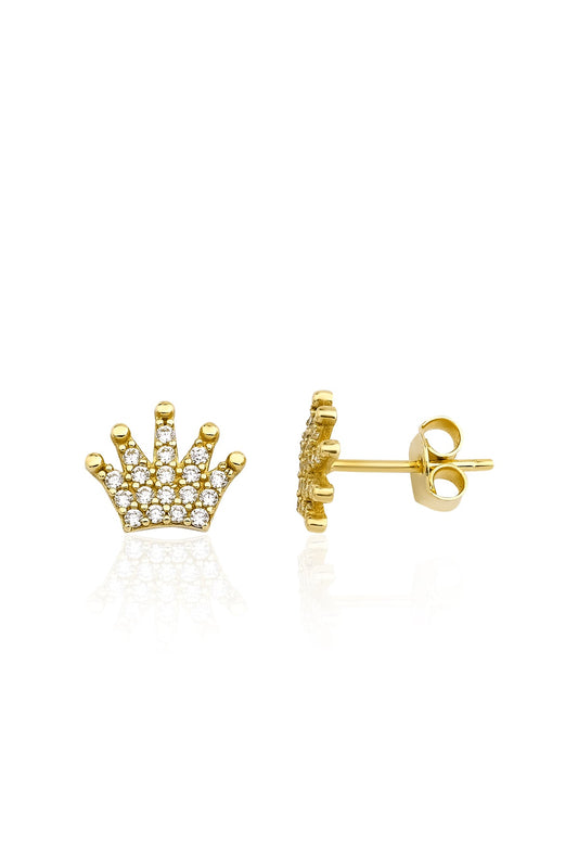 14K Gold Small Crown Stud Earrings