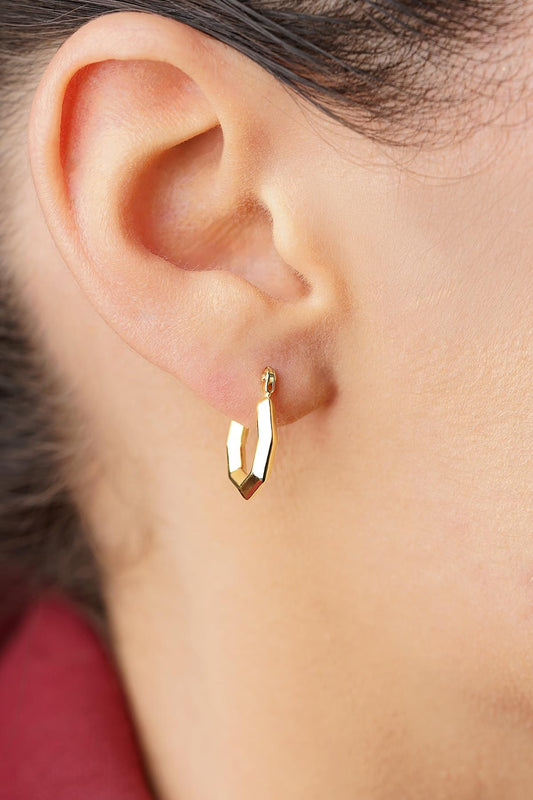 14K Gold Small Hexagon Hoop Earrings