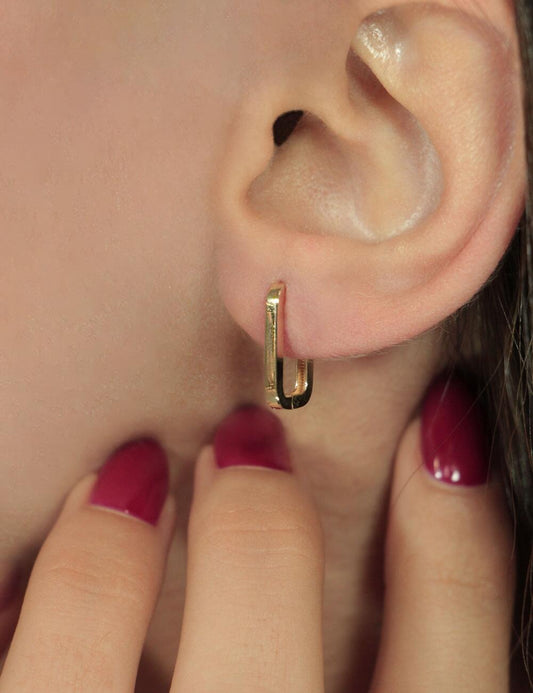14K Gold Small Size U Shape Huggie Hoop Earrings