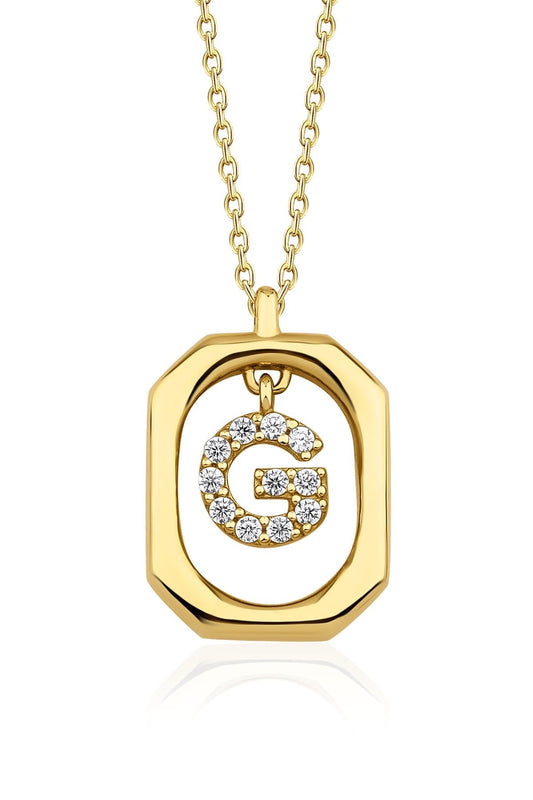 14K Gold Stone G Initial Necklace