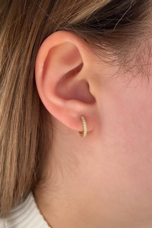 14K Gold Stone Huggie Hoop Earrings