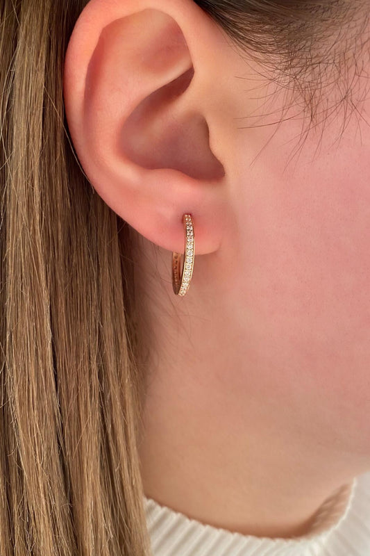 14K Gold Stone Huggie Hoop Earrings  2