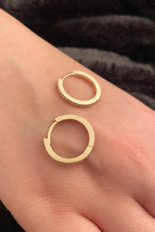 14K Gold Stone Huggie Hoop Earrings  2