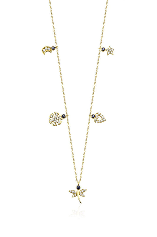 14K Gold Stone Lucky Charms Necklace
