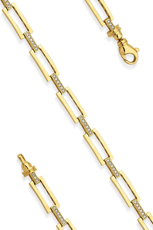 14K Gold Stone Rectangular Paperclip Bracelet
