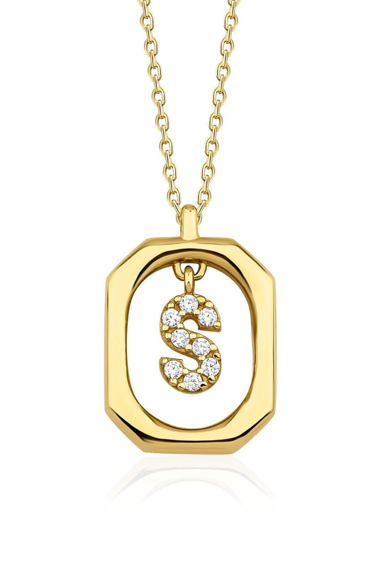 14K Gold Stone S Initial Necklace