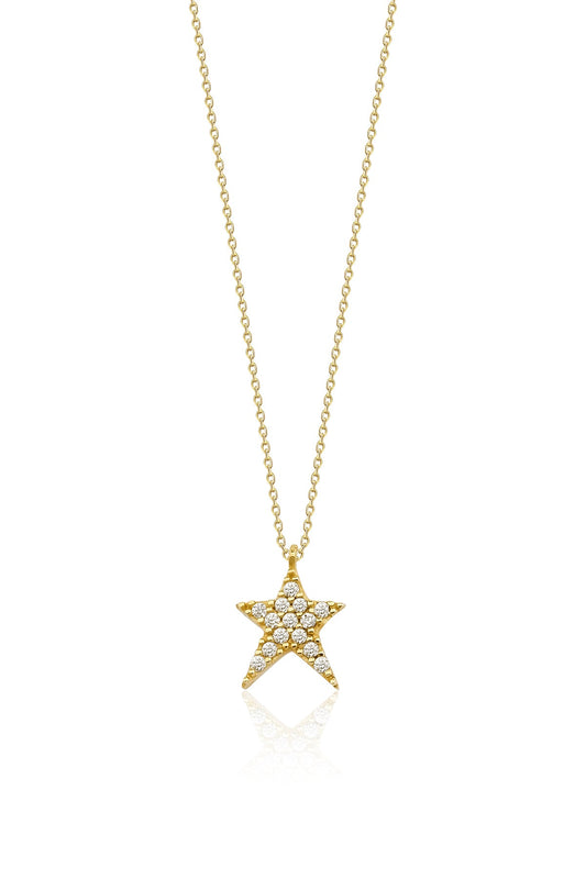14K Gold Stone Tailed Star Necklace