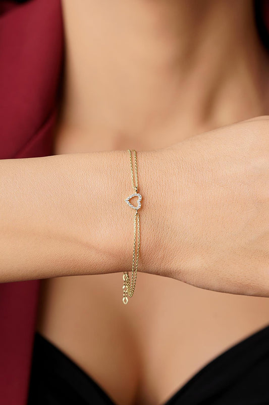 14K Gold Stoned Heart Shape Bracelet