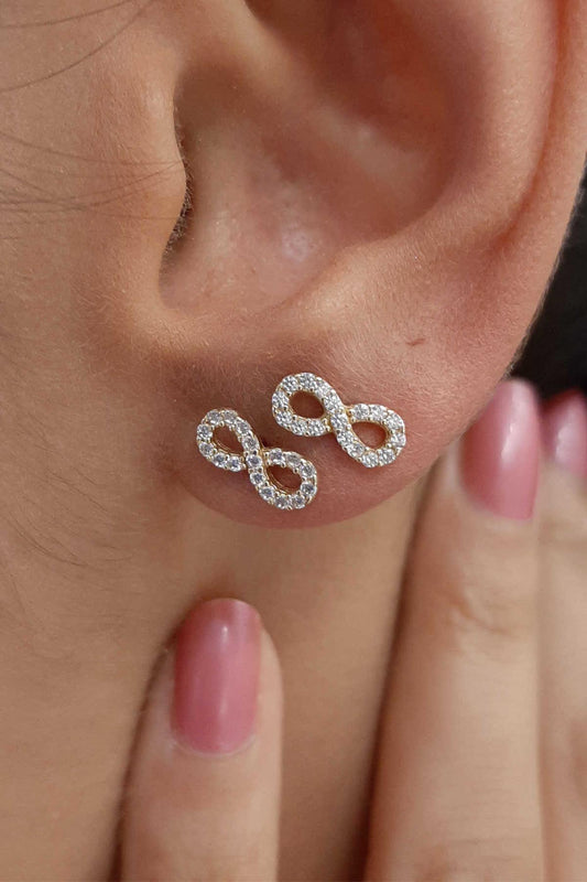 14K Gold Stud Stone İnfinity Earrings