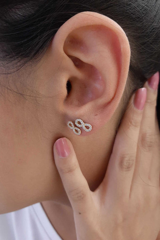 14K Gold Stud Stone İnfinity Earrings