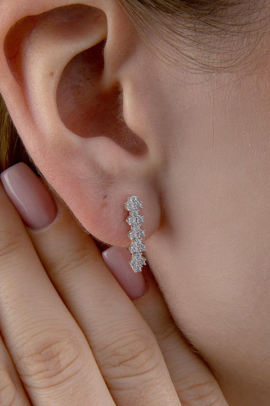 14K Gold  Stud White Stone Drop Earrings