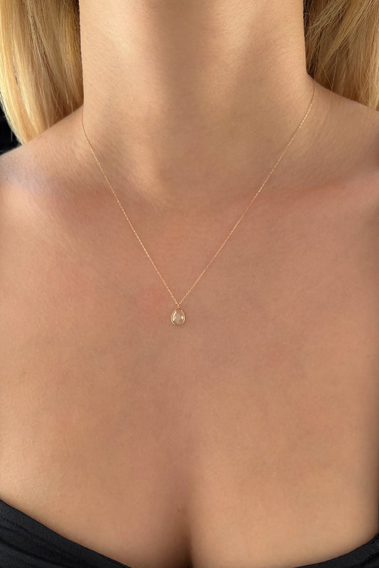 14K Gold Teardrop Shape Yellow Quartz Necklace