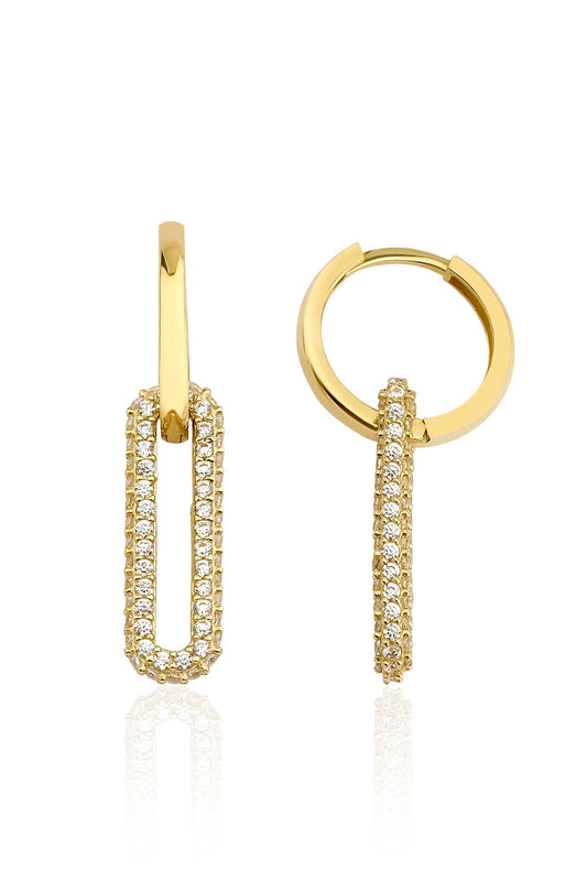 14K Gold U Shape Dangle Huggie Hoop Earrings