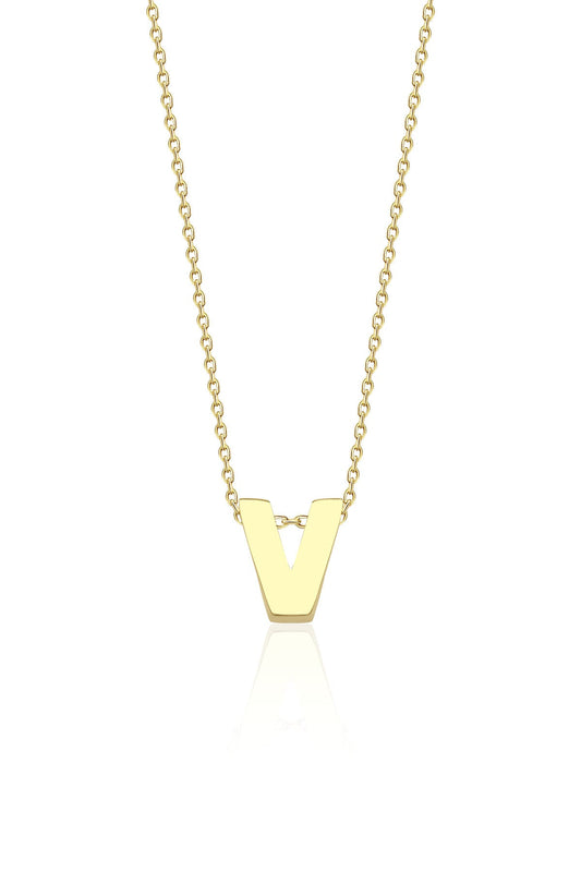14K Gold V Initial Necklace