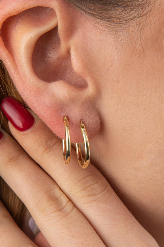 14K Gold Wide Hoop Earrings 9