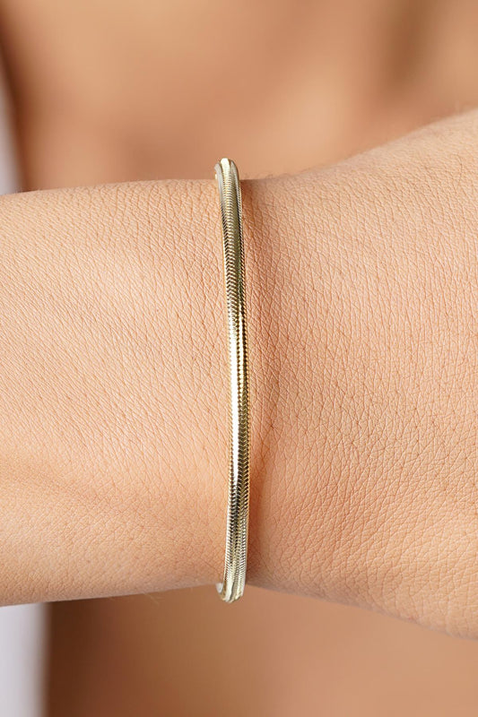 14k Solid Gold Flexible Italian Bracelet, 3mm Mesh Chain, Adjustable Gold Bangle, Real Gold Stacking Bracelet, Gift for Her