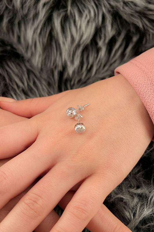14K White Gold Patterned Big Ball Stud Earrings