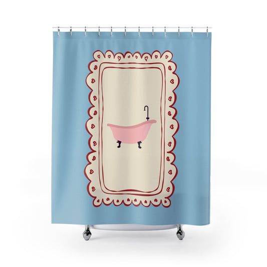 Vintage Girly Shower Curtain, PALE BLUE |  Feminine Bathroom Decor
