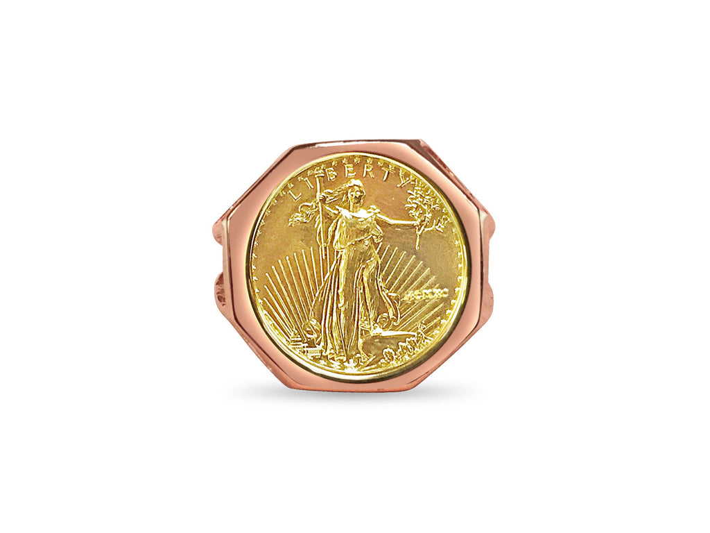 Fancy Ladies Solid White/Yellow/Rose Gold Handmade Coin Ring , 1/10oz Coin ,