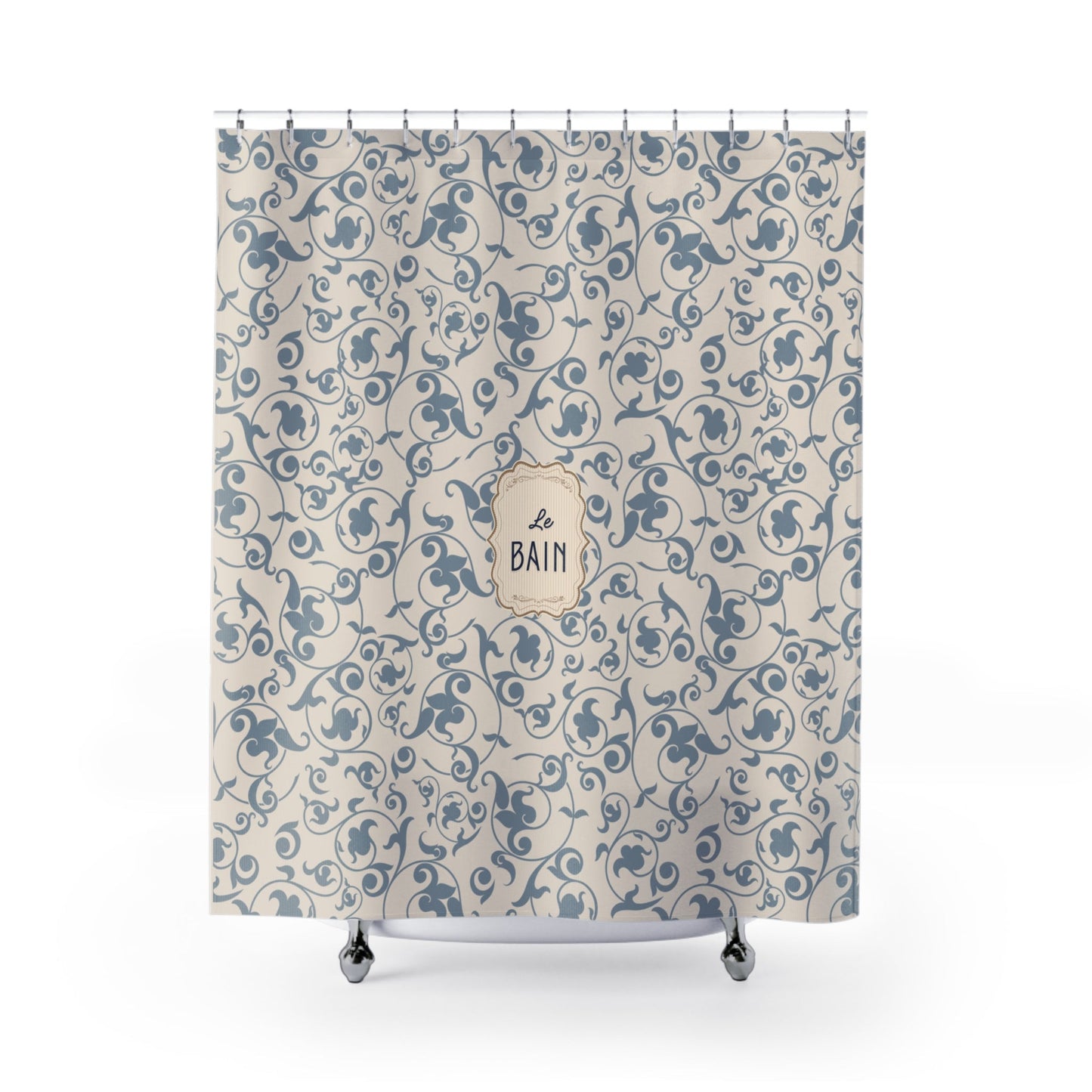 French 'Le Bain' Elegant Floral Shower Curtain | Neutral Beige Vintage Bath
