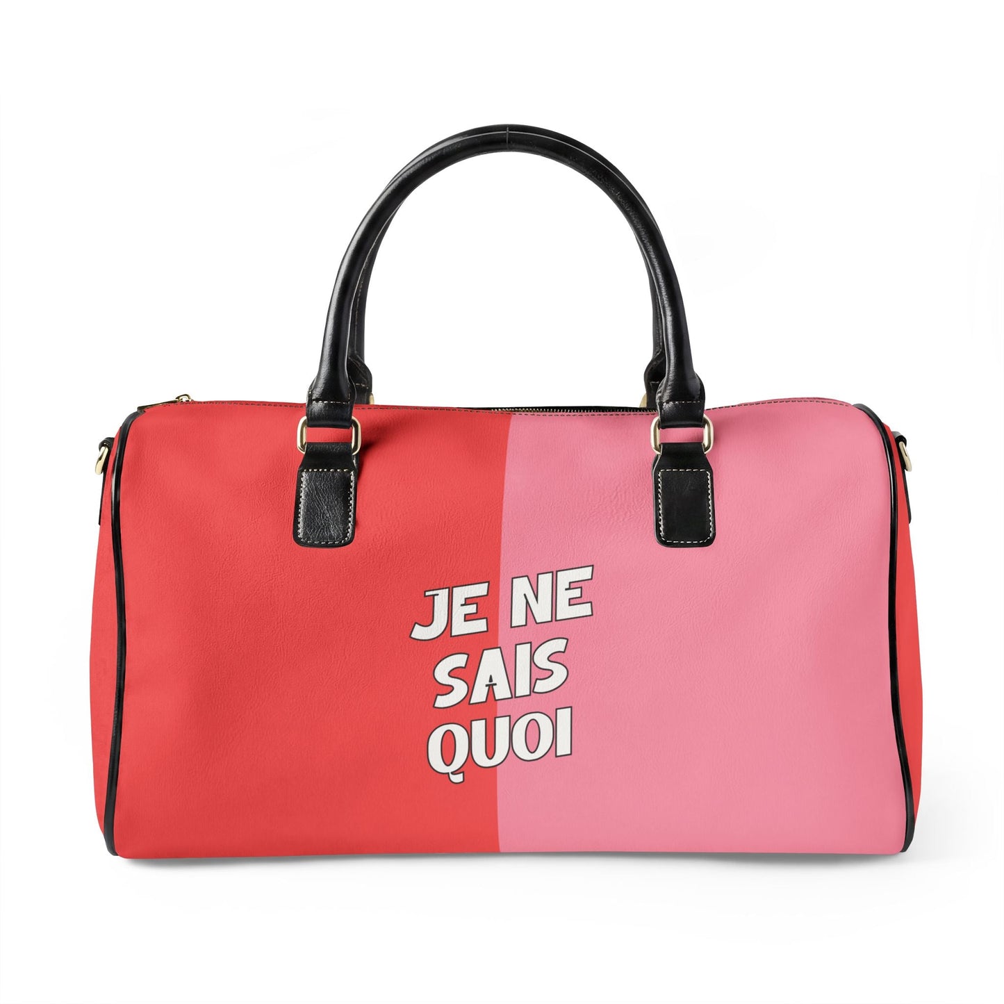 Je Ne Sais Quoi Leather Travel Bag – Pink & Red Weekender Duffle