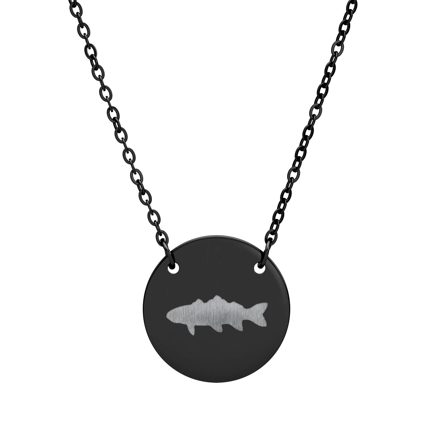 Engraved Circle Necklace with Sawtooth Fish