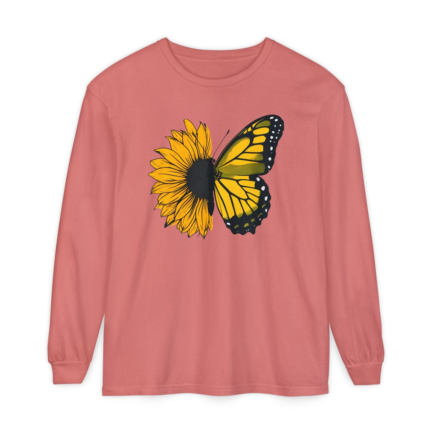 Sunflower Butterfly Long Sleeve Tee - Boho Nature Lover Shirt - Eco-Friendly Spring Fashion